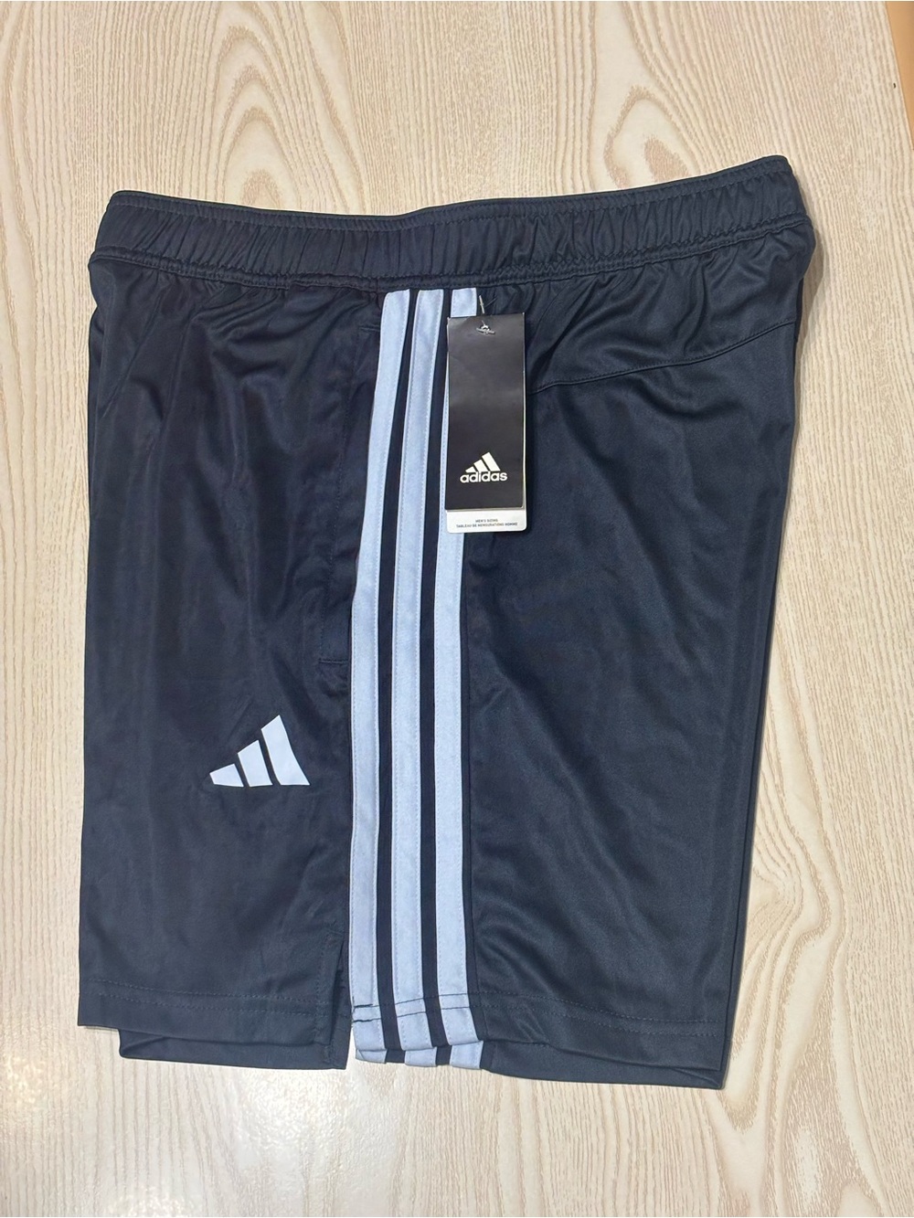 adidas Men’s Black Athletic Shorts with Light Blue Side Stripes